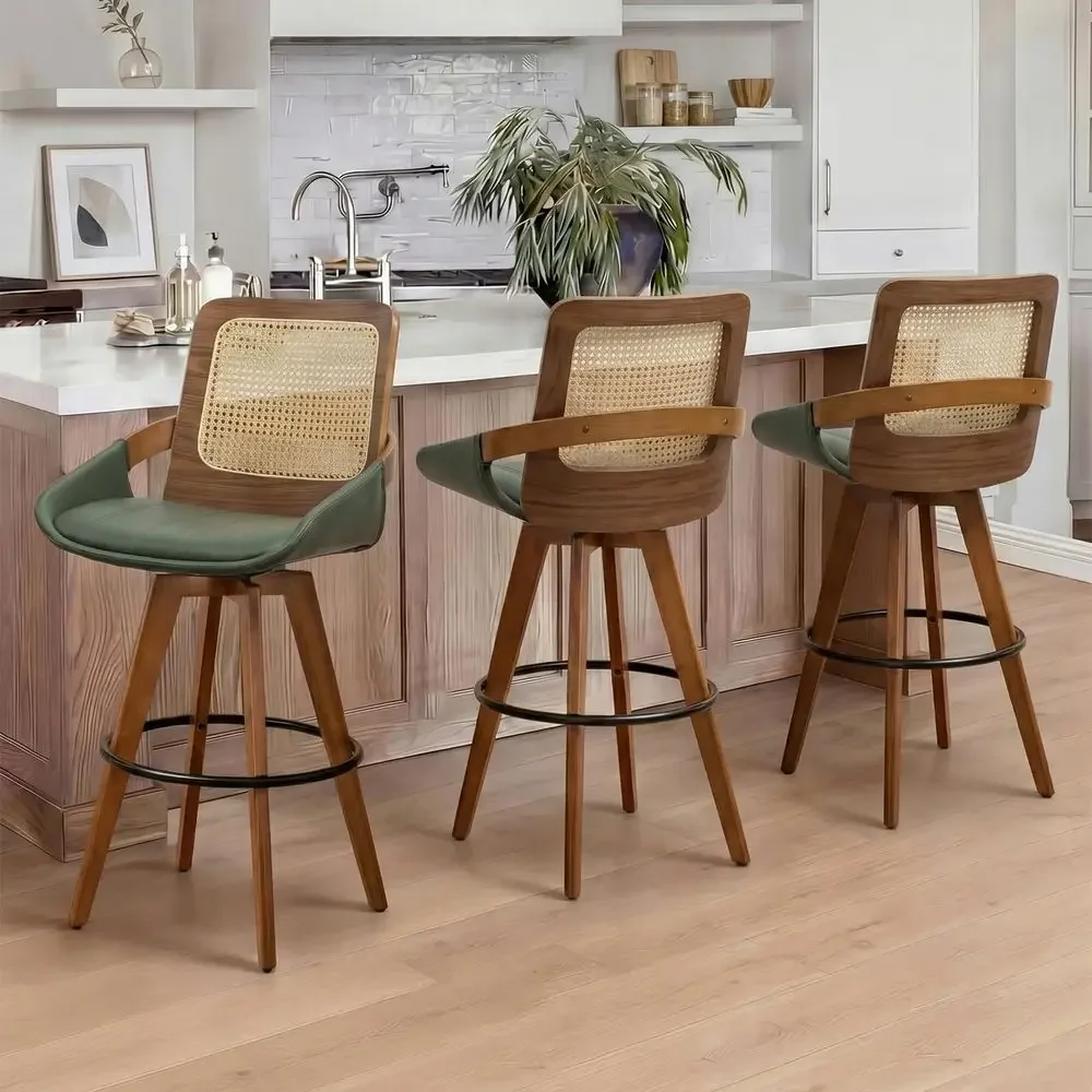 Rattan Bar Stools Set of 329.5 inch Swivel Bar Stools with Cane Back, Curved Arms, Faux Leather Upholstered Seat, Mid Century B
Rattan Bar Stools Set of 329.5 inch Swivel Bar Stools with Cane Back, Curved Arms, Faux Leather Upholstered Seat, Mid Century B