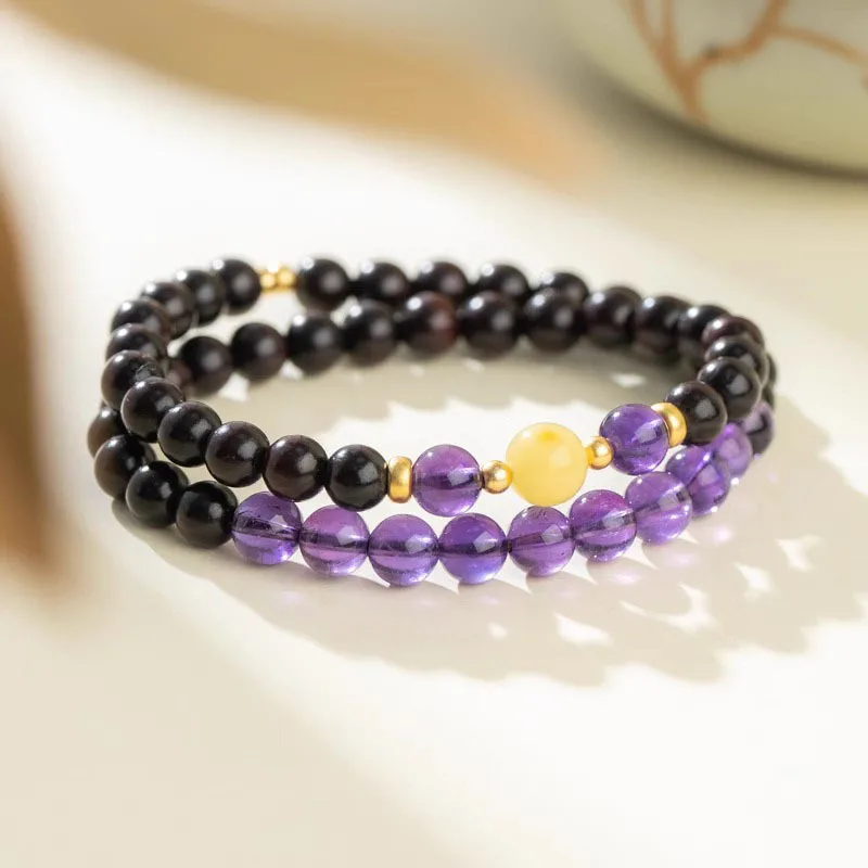 Natural Small Leaf Red Sandalwood & Amethyst Beeswax Multi-turn Bracelet: Women's Sandalwood Craft Gift
Natural Small Leaf Red Sandalwood & Amethyst Beeswax Multi-turn Bracelet: Women's Sandalwood Craft Gift