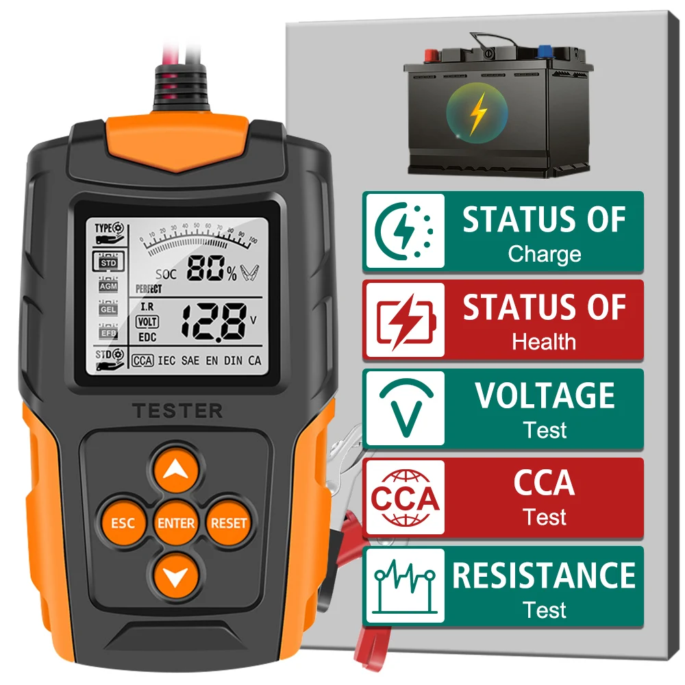 Автоматические диагностические инструменты, анализатор аккумуляторов 12 В 24 В для влажной/гелевой/свинцово-кислотной батареи, инструмент для зарядки, CCA, тестер автомобильного аккумулятора
Автоматические диагностические инструменты, анализатор аккумуляторов 12 В 24 В для влажной/гелевой/свинцово-кислотной батареи, инструмент для зарядки, CCA, тестер автомобильного аккумулятора