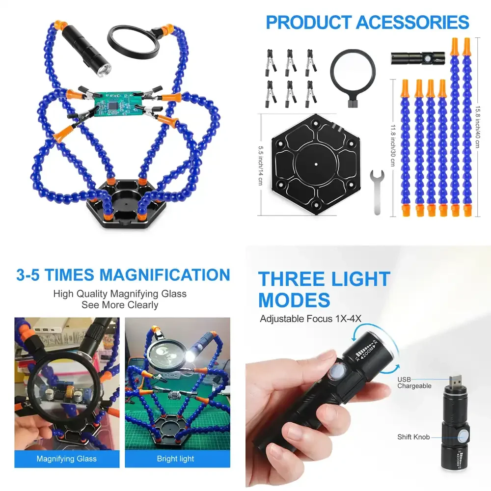 2026-Hands Electric Soldering Irons 6 Flexible Arms LED Magnifying Glass USB Magnifier PCB Welding Repair Station
2026-Hands Electric Soldering Irons 6 Flexible Arms LED Magnifying Glass USB Magnifier PCB Welding Repair Station