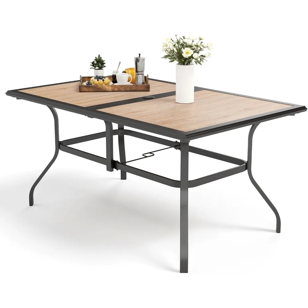 Outdoor Patio Dining Table for 6, Rectangular Furniture Table with Metal Frame and Immitation Wood Top, Outdoor Deck
Outdoor Patio Dining Table for 6, Rectangular Furniture Table with Metal Frame and Immitation Wood Top, Outdoor Deck