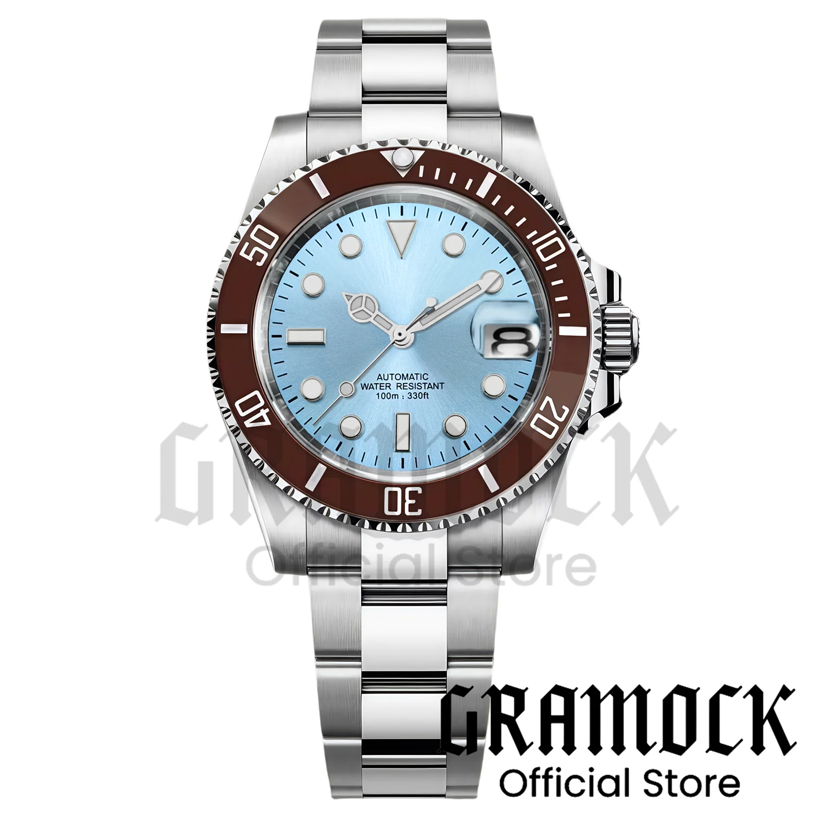 40mm NH35A Mechanical Watch For Men Sky Blue Sunberst Dial Brown Ceramic Bezel Sapphire Date Polished Strap Steel Dive Men Watch
40mm NH35A Mechanical Watch For Men Sky Blue Sunberst Dial Brown Ceramic Bezel Sapphire Date Polished Strap Steel Dive Men Watch