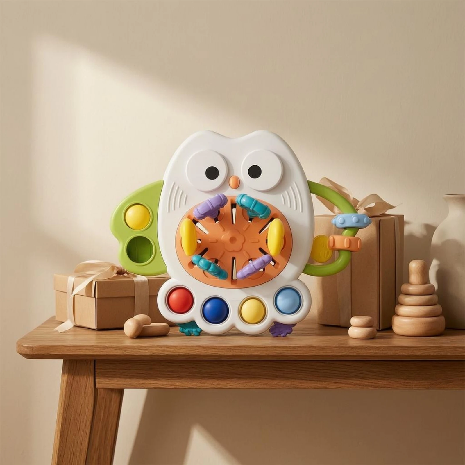 Owl Sensory Toy Pressable Buttons Sensory Owl Toy Teether Tactile Infant Plaything Colorful for Infants, Finger Practice
Owl Sensory Toy Pressable Buttons Sensory Owl Toy Teether Tactile Infant Plaything Colorful for Infants, Finger Practice