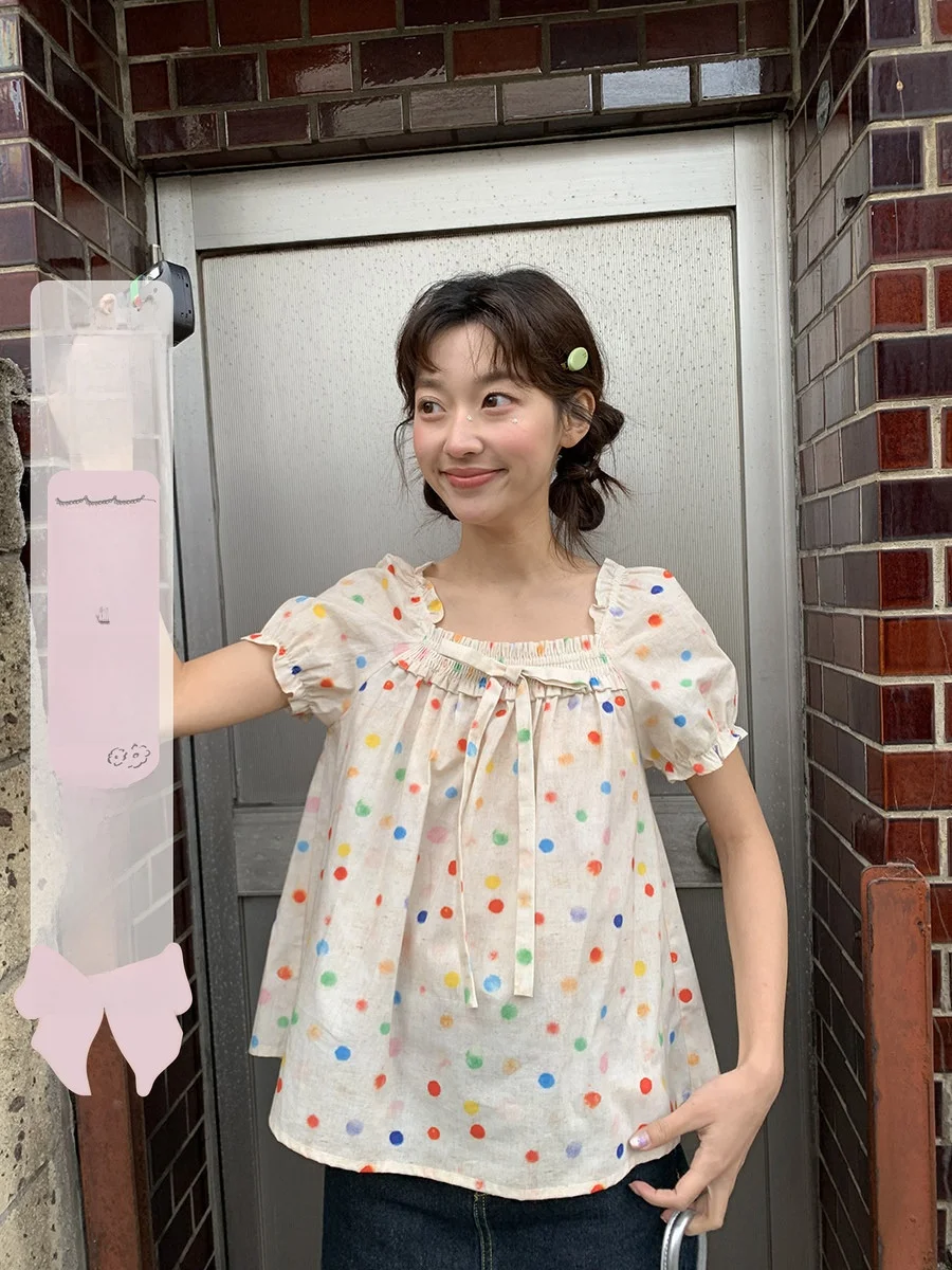 Polka Dot Doll irt Women's Sweet Sle Loose Fit Bubble Sve Cotton ort Sve Square Collar Summer New Arrival
Polka Dot Doll irt Women's Sweet Sle Loose Fit Bubble Sve Cotton ort Sve Square Collar Summer New Arrival