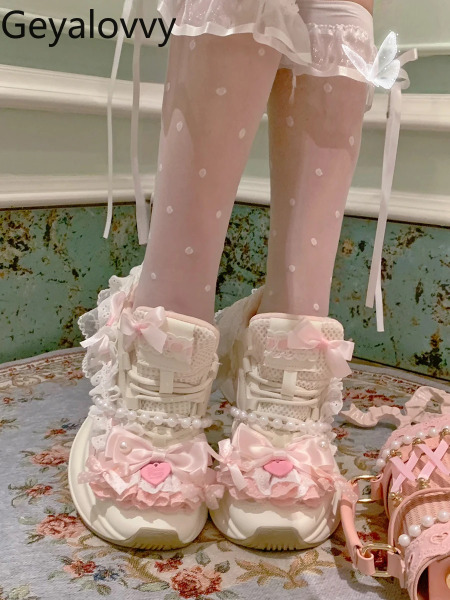 Lace Bow Pearl Ribbon Cute Sweet Thick-Soled Dad Shoes for Women Spring Autumn Height-Increasing Casual Sneakers Femme
Lace Bow Pearl Ribbon Cute Sweet Thick-Soled Dad Shoes for Women Spring Autumn Height-Increasing Casual Sneakers Femme
