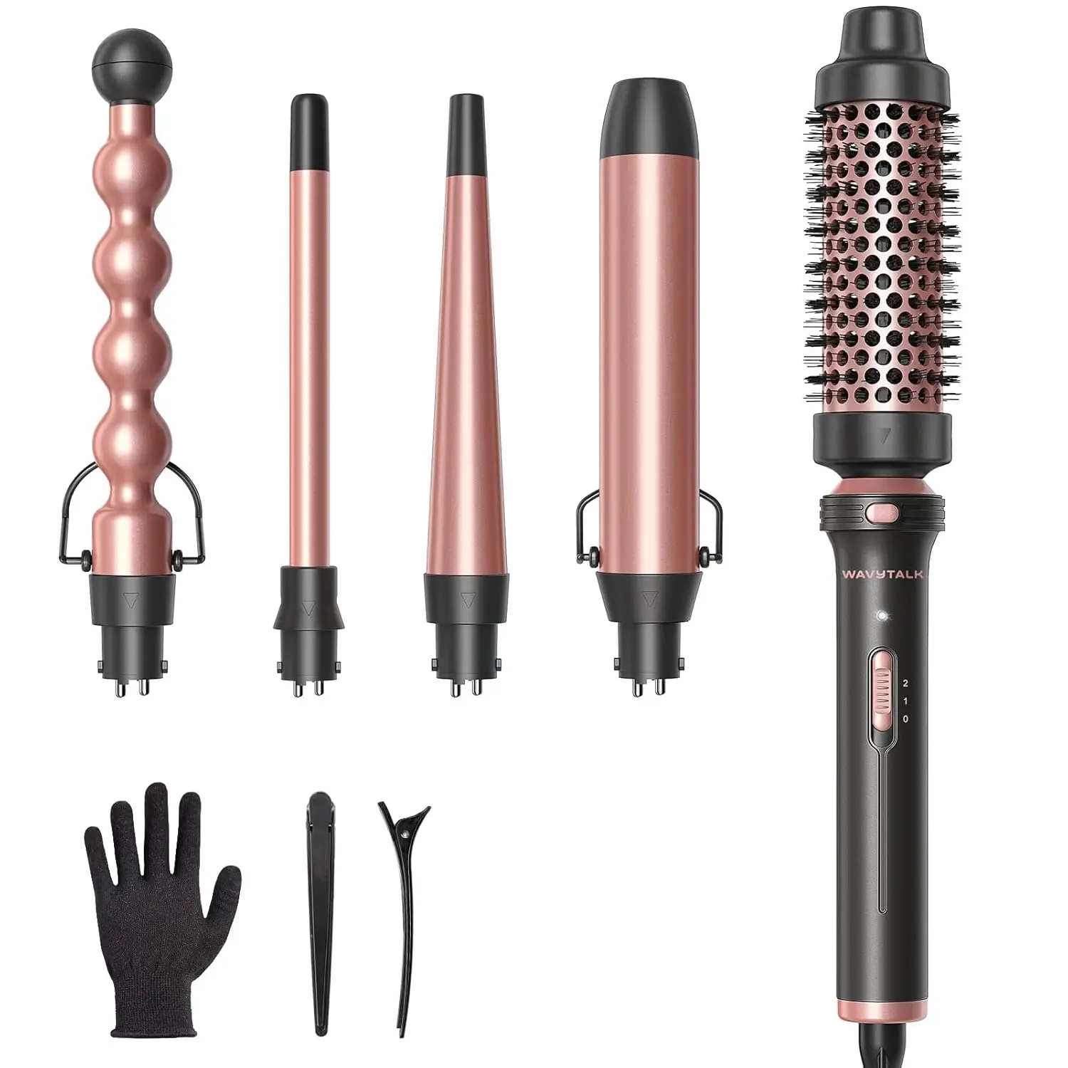 5-in-1 Ceramic Curling Wand Set with Thermal Brush, Instant Heat, Interchangeable Barrels (0.5"-1.25"), Rose Gold
5-in-1 Ceramic Curling Wand Set with Thermal Brush, Instant Heat, Interchangeable Barrels (0.5"-1.25"), Rose Gold