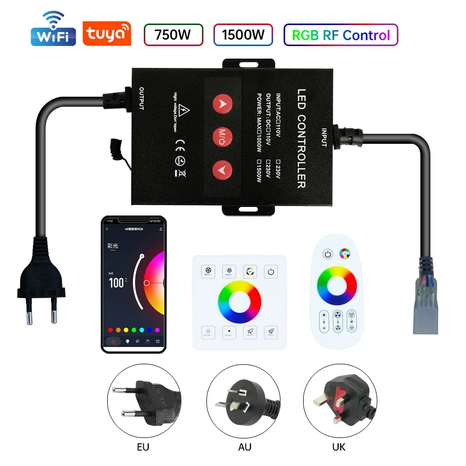Контроллер RGB с вилкой ЕС/Австралии/Великобритании, 220 В, 750 Вт-1500 Вт, 4-контактный источник питания RF/Tuya WiFi для ленты неоновой лампы и светодиодной ленты с сенсорным пультом дистанционного управления
Контроллер RGB с вилкой ЕС/Австралии/Великобритании, 220 В, 750 Вт-1500 Вт, 4-контактный источник питания RF/Tuya WiFi для ленты неоновой лампы и светодиодной ленты с сенсорным пультом дистанционного управления