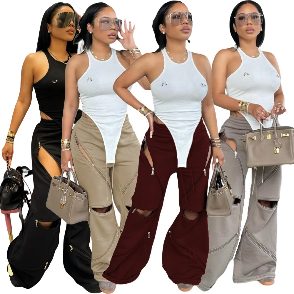 Fashion Bassic Zipper Adjust Hole Women Wide Leg Loose Joggers Pants Fall Winter Active Loose Sporty Sweatpants Trousers
Fashion Bassic Zipper Adjust Hole Women Wide Leg Loose Joggers Pants Fall Winter Active Loose Sporty Sweatpants Trousers