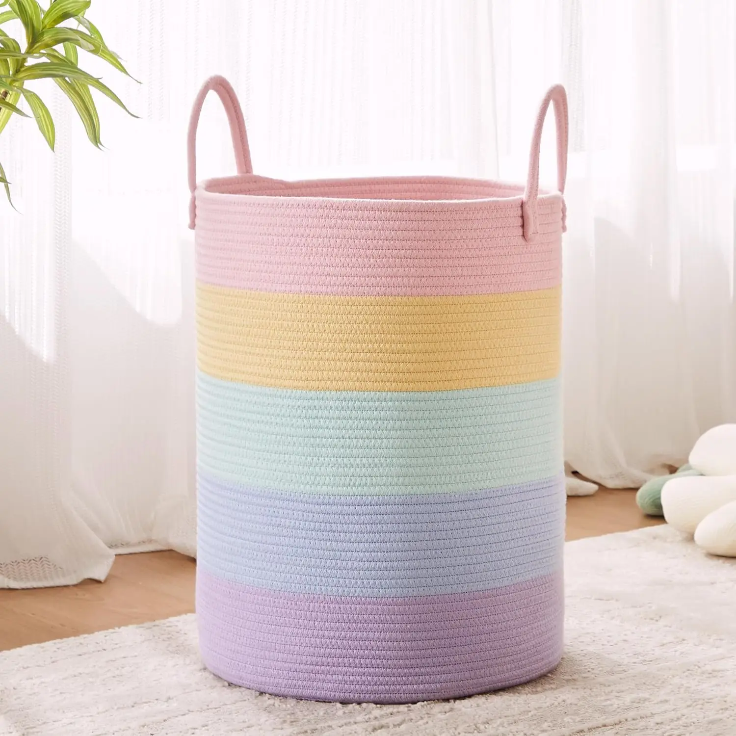 15x20 inch Large Rainbow Laundry Basket for Kids, 62L Woven Cotton Rope Hamper for Nursery, Bedroom, Playroom
15x20 inch Large Rainbow Laundry Basket for Kids, 62L Woven Cotton Rope Hamper for Nursery, Bedroom, Playroom
