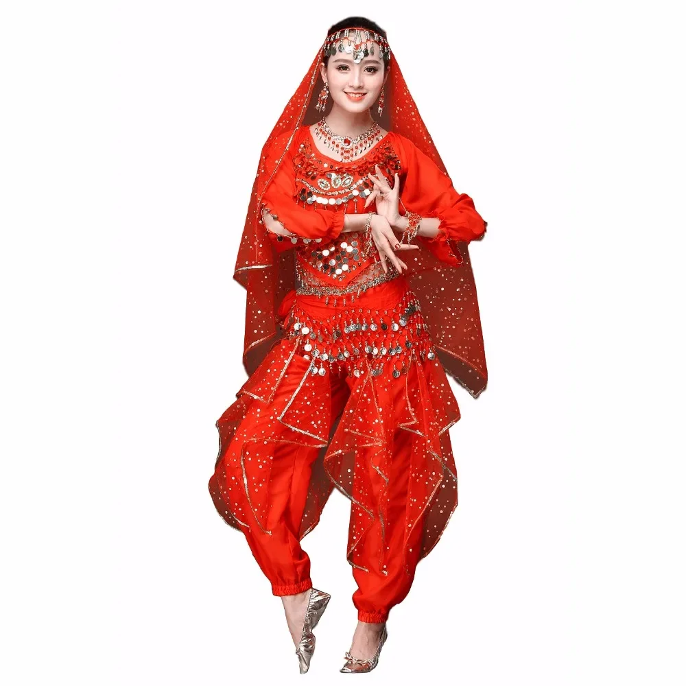 New Women Dance Clothes Sari Belly Dance Costume Set Bollywood Indian Pants Costume (include top, belt, trousers and veil)
New Women Dance Clothes Sari Belly Dance Costume Set Bollywood Indian Pants Costume (include top, belt, trousers and veil)