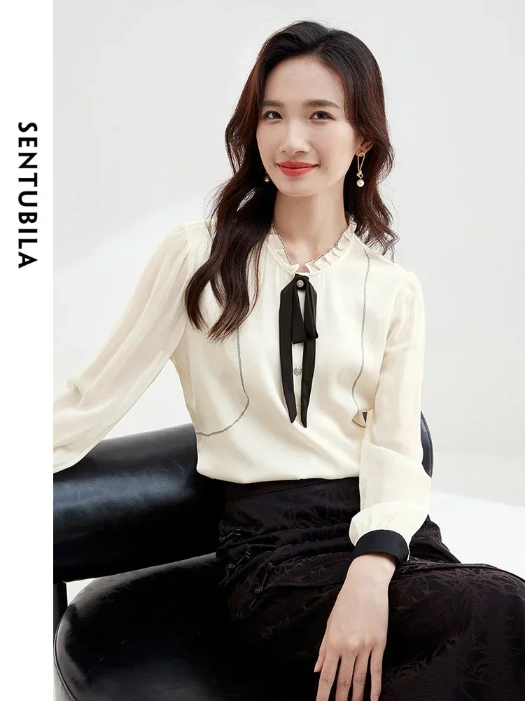 SENTUBILA Ruffled Bow Neck Chiffon Blouse for Women 2025 Spring Autumn Elegant Fashion Shirts Blouses Womens Tops 141V52357
SENTUBILA Ruffled Bow Neck Chiffon Blouse for Women 2025 Spring Autumn Elegant Fashion Shirts Blouses Womens Tops 141V52357