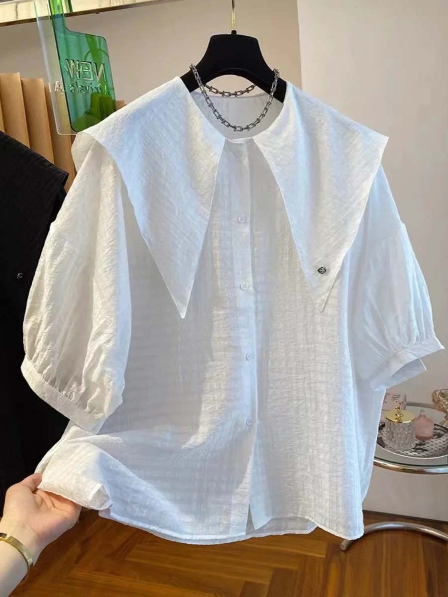 Cute Doll Collar Short Sleeve Loose Women's Shirt Stylish Top Fashionable Casual Wear Summer 2025 Color Pure Material
Cute Doll Collar Short Sleeve Loose Women's Shirt Stylish Top Fashionable Casual Wear Summer 2025 Color Pure Material
