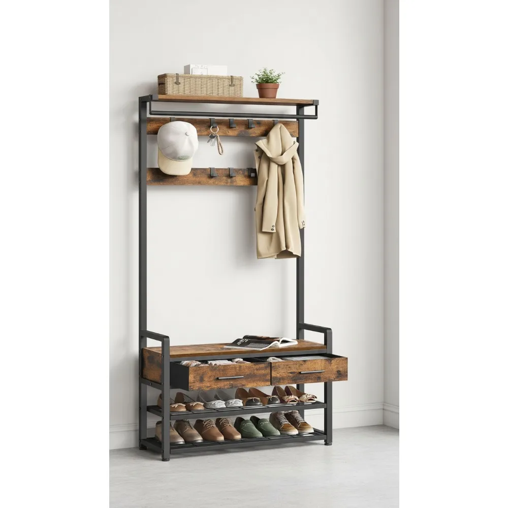 Винтажное дерево для прихожей с скамейкой, 10 крючков и 2 ящиками - многофункциональная вешалка для одежды для хранения обуви для организации дома
Винтажное дерево для прихожей с скамейкой, 10 крючков и 2 ящиками - многофункциональная вешалка для одежды для хранения обуви для организации дома