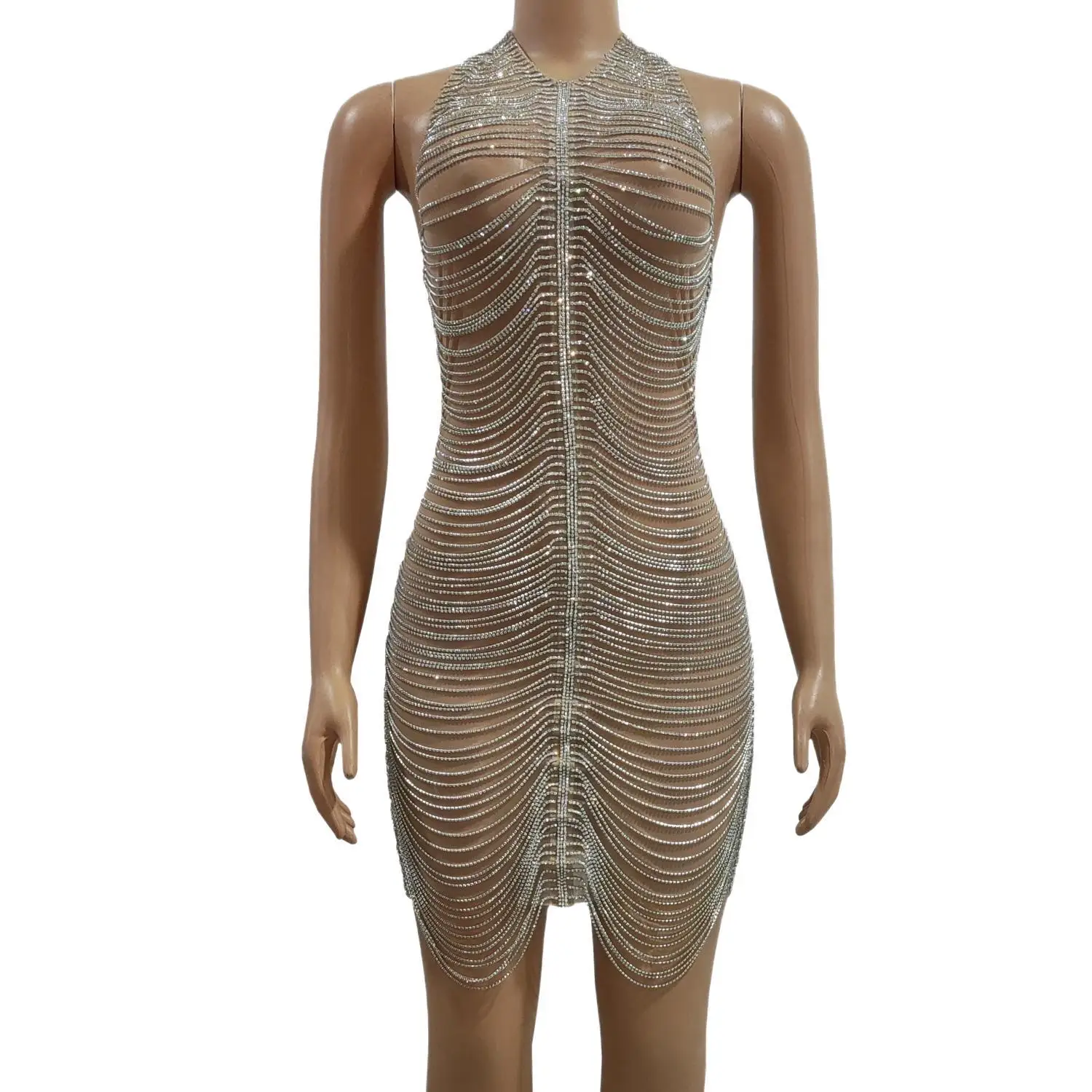 Xuegao Luxury Bling Fringed Crystal Rhinestone Halter Mini Dress Ladies See Through Bodycon Cocktail Evening Party Dress
Xuegao Luxury Bling Fringed Crystal Rhinestone Halter Mini Dress Ladies See Through Bodycon Cocktail Evening Party Dress
