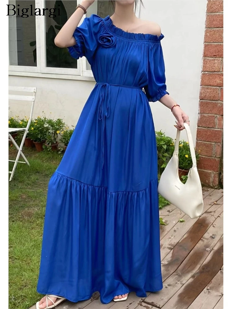 Summer Off Shoulder Dress Women Flower Fashion Korean Style Loose Ladies Dresses Ruffle Pleated Woman A-Line Long Dress
Summer Off Shoulder Dress Women Flower Fashion Korean Style Loose Ladies Dresses Ruffle Pleated Woman A-Line Long Dress