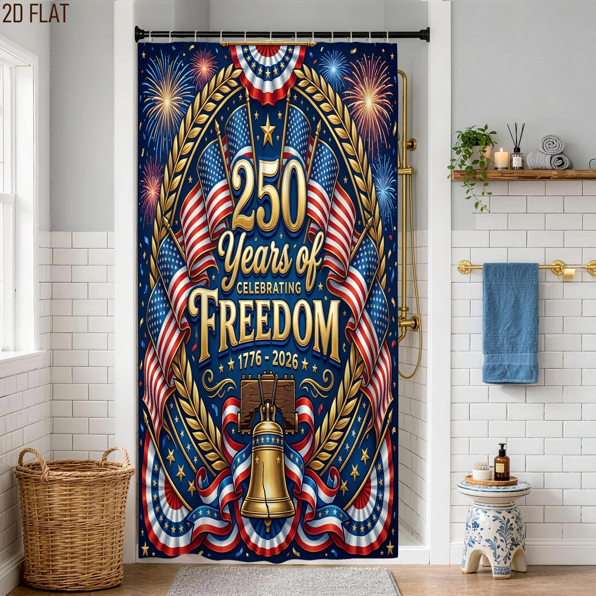 2D Flat Independence Day Shower Curtain Patriotic Festive Blue Golden Machine Washable Bathroom Home Decor with Hook 180x180 Set
2D Flat Independence Day Shower Curtain Patriotic Festive Blue Golden Machine Washable Bathroom Home Decor with Hook 180x180 Set