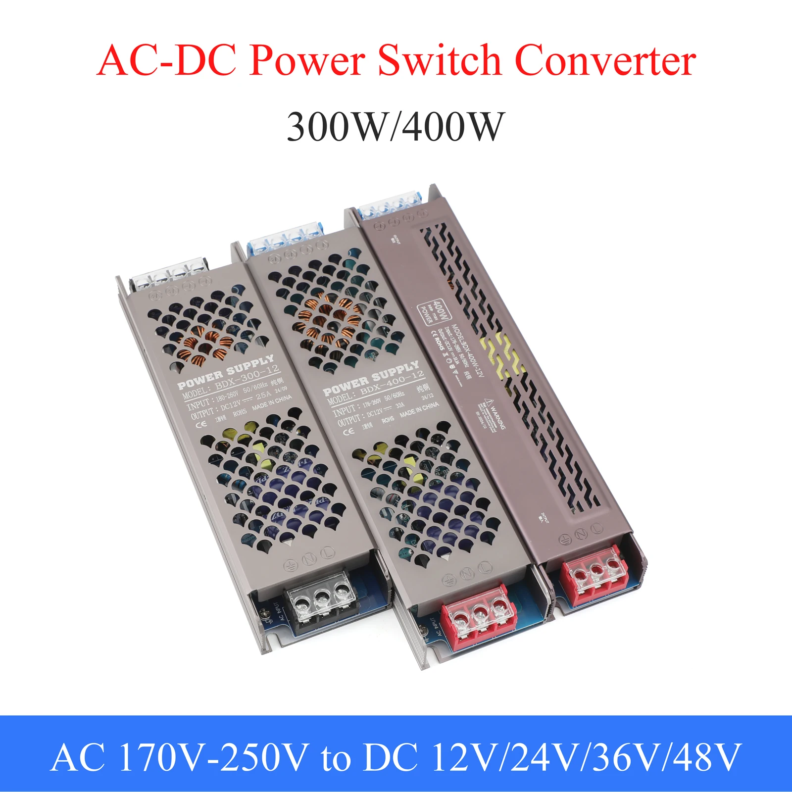 Ultra-thin Switching Power Supply AC 170-250V to DC 12V/24V/36V/48V 300W 400W Outdoor Power Switch Adapter for LED Light Strip
Ultra-thin Switching Power Supply AC 170-250V to DC 12V/24V/36V/48V 300W 400W Outdoor Power Switch Adapter for LED Light Strip