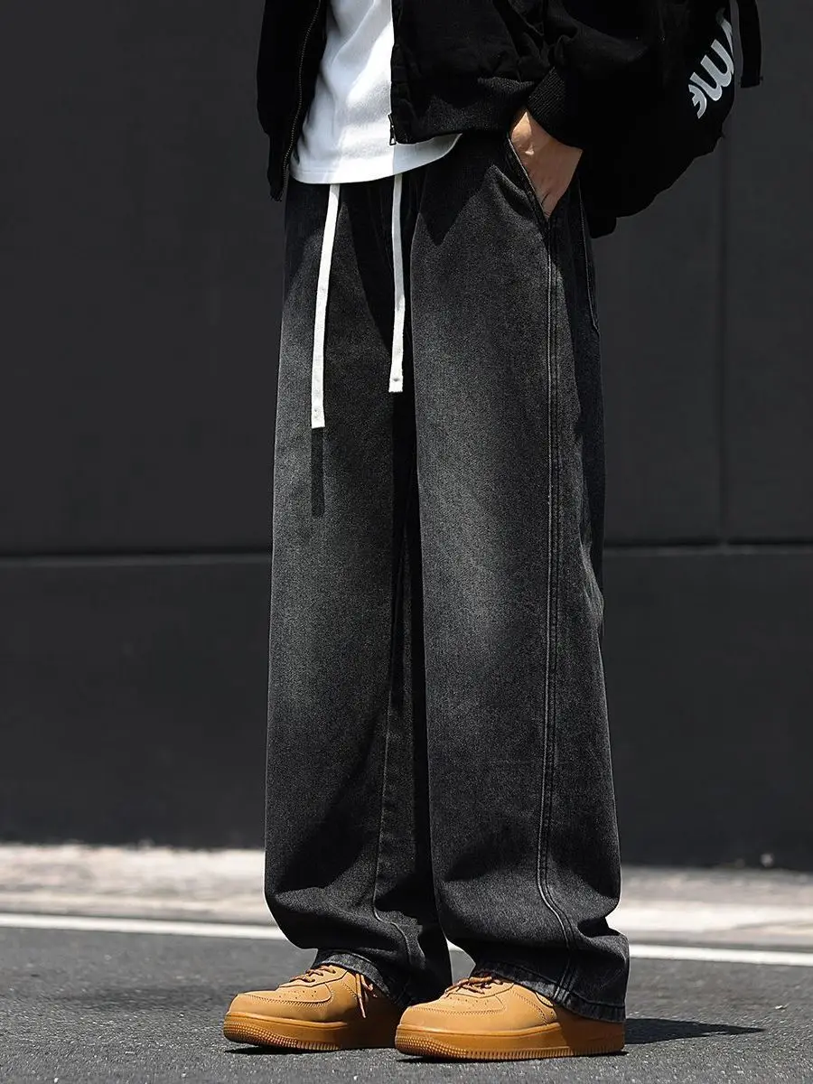 Американские свободные модные джинсы прямого кроя для мужчин, черные повседневные брюки, универсальные стильные брюки в стиле High Street, простые длинные брюки
Американские свободные модные джинсы прямого кроя для мужчин, черные повседневные брюки, универсальные стильные брюки в стиле High Street, простые длинные брюки