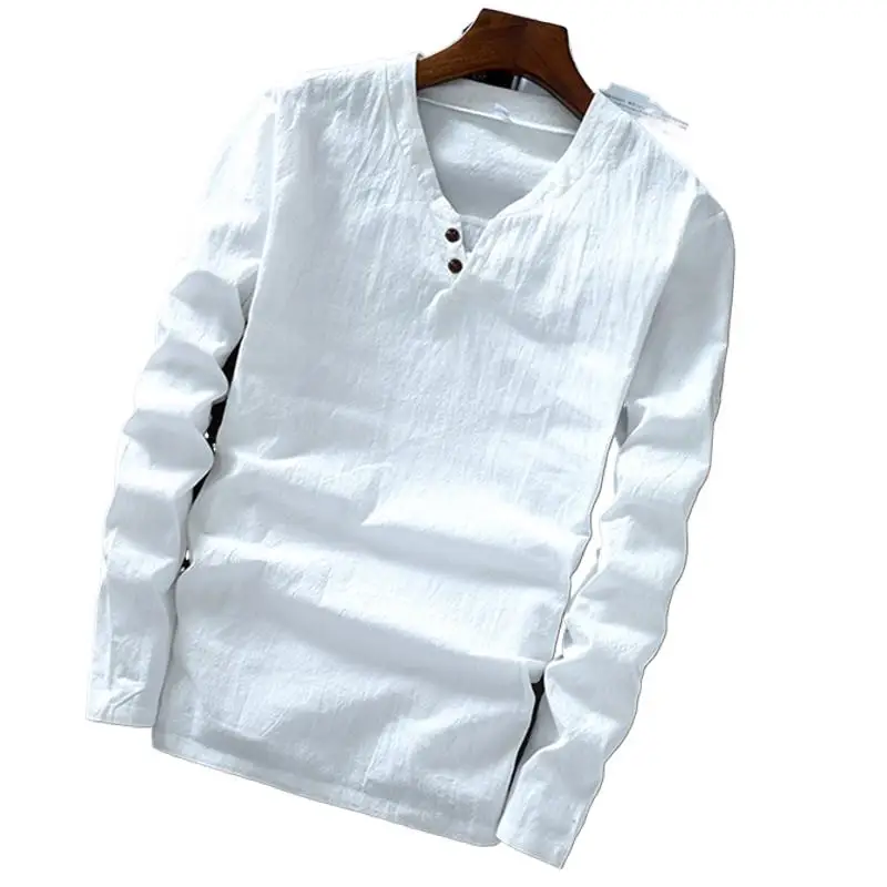 Plus Size M-7XL Pure Color Tops 2025 New Cotton Linen Men's V-neck t-Shirt Flax Slim Casual Two Buttoning Long Sleeve blouse
Plus Size M-7XL Pure Color Tops 2025 New Cotton Linen Men's V-neck t-Shirt Flax Slim Casual Two Buttoning Long Sleeve blouse