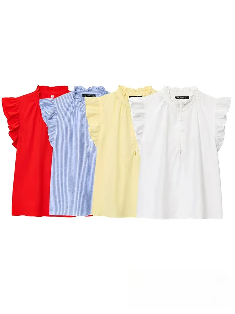 KONDALA Casual Chic Women Shirts Solid Sleeveless O-Neck Single Breasted Blouse New Fashion 2025 Summer High Street Holiday Tops
KONDALA Casual Chic Women Shirts Solid Sleeveless O-Neck Single Breasted Blouse New Fashion 2025 Summer High Street Holiday Tops