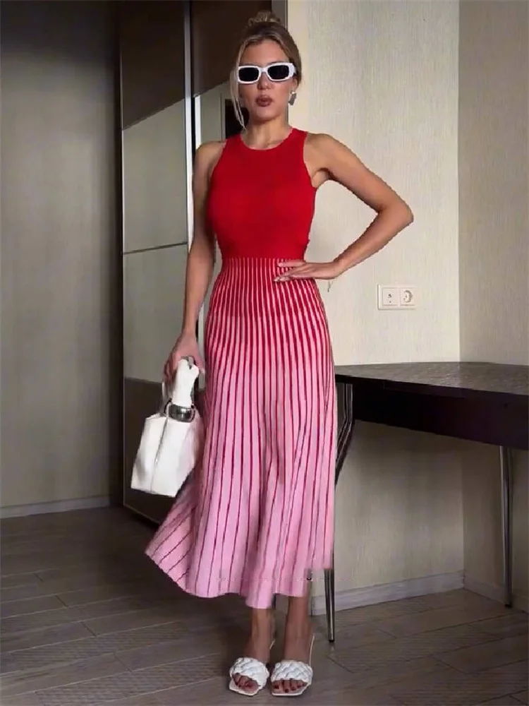 Tossy Red Pink Stitching Pleated Dress Sexy Tank A-Line Long Dress Retro Contrast Striped Ribbed Knit Sundress Holiday Robe 2026
Tossy Red Pink Stitching Pleated Dress Sexy Tank A-Line Long Dress Retro Contrast Striped Ribbed Knit Sundress Holiday Robe 2026