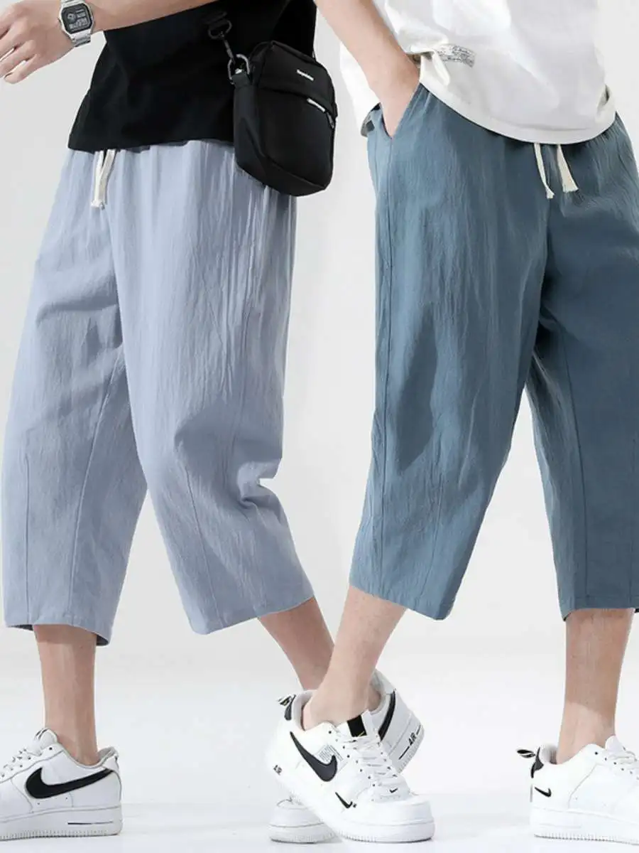 Летние повседневные мужские брюки из хлопка и льна, свободные шорты-бриджи, мужские спортивные брюки со средней посадкой, прямые штаны
Летние повседневные мужские брюки из хлопка и льна, свободные шорты-бриджи, мужские спортивные брюки со средней посадкой, прямые штаны