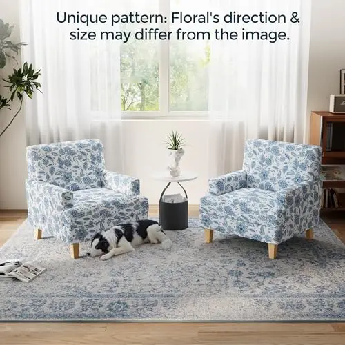 Blue Floral Print Upholstered Single Armchair With Natural Rubberwood Legs, Mid-Century Modern Lounge Chair For Living Room Or
Blue Floral Print Upholstered Single Armchair With Natural Rubberwood Legs, Mid-Century Modern Lounge Chair For Living Room Or