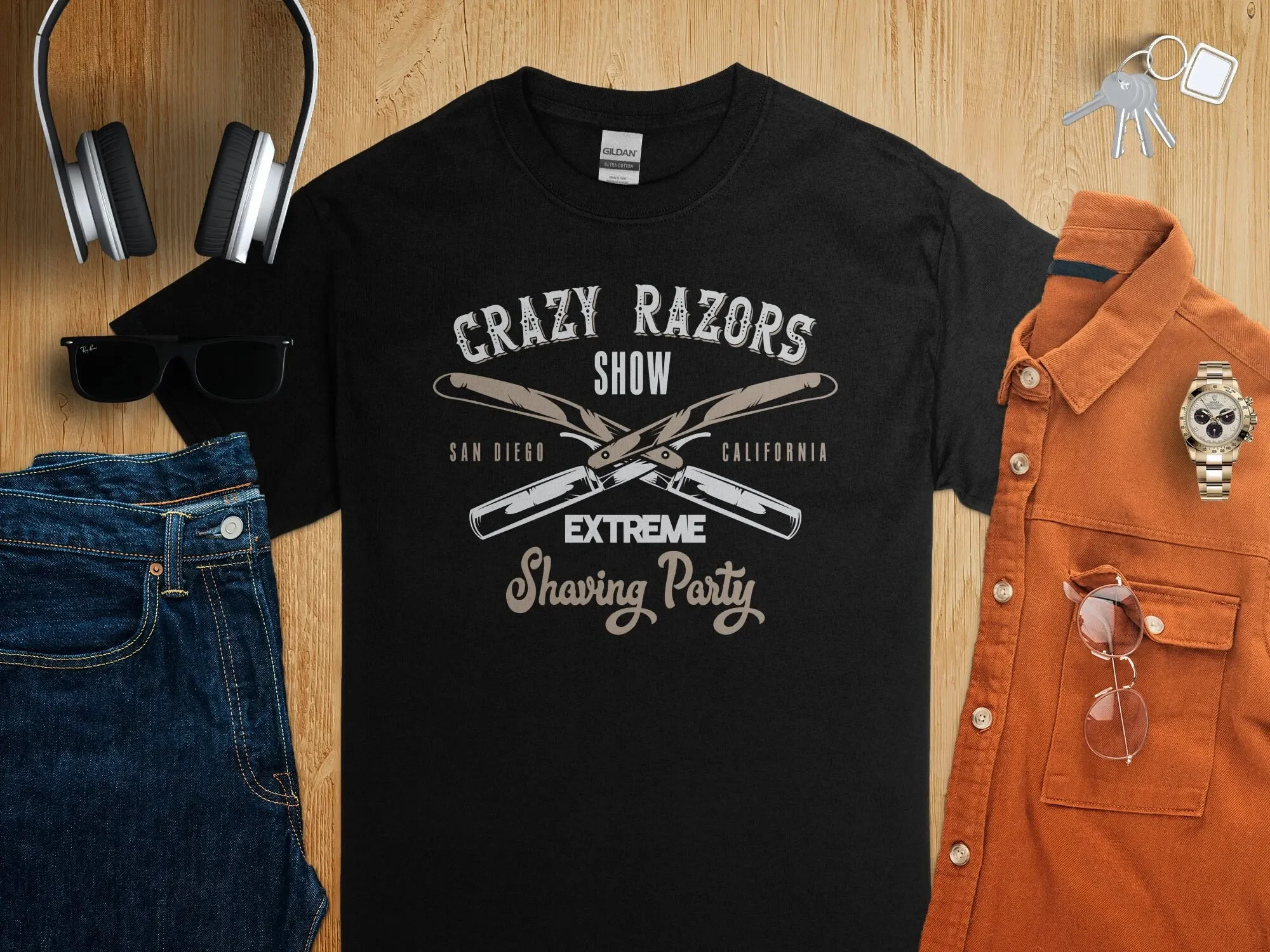 Men s Funny Shaving T Shirt Extreme Party Crazy Razors Show San Diego California Casual Apparel
Men s Funny Shaving T Shirt Extreme Party Crazy Razors Show San Diego California Casual Apparel