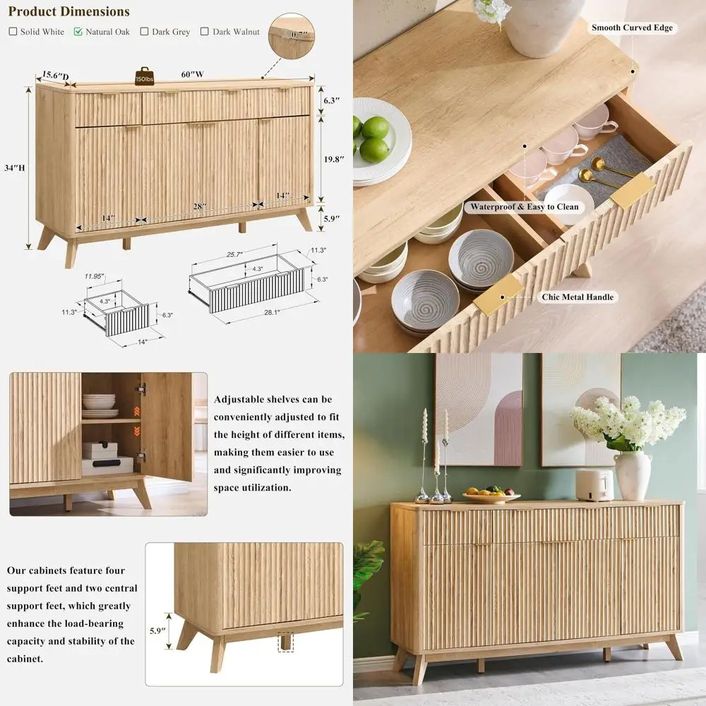 Большой буфет-комод с местами для хранения, 60-дюймовый современный буфетный стол с рифленой поверхностью, кофейный/винный бар, шкаф для хранения с 3 ящиками
Большой буфет-комод с местами для хранения, 60-дюймовый современный буфетный стол с рифленой поверхностью, кофейный/винный бар, шкаф для хранения с 3 ящиками