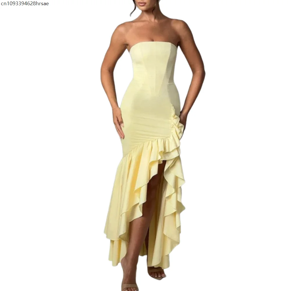 Women Elegant Strapless Bandage Dress Sexy Ruffles Bodycon Clothes Party Evening Midi Dresses Femme
Women Elegant Strapless Bandage Dress Sexy Ruffles Bodycon Clothes Party Evening Midi Dresses Femme