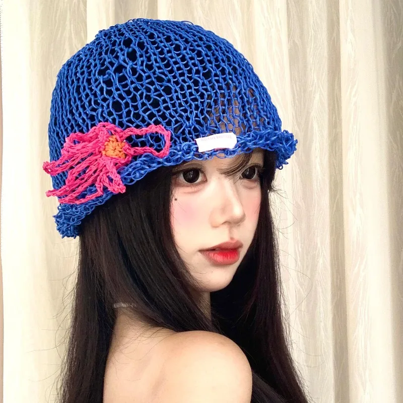 Korean Style Hand-woven Flower Hollow Pullover Hat Summer Thin Breathable Travel Fashion Knitted Beanie Caps for Women's
Korean Style Hand-woven Flower Hollow Pullover Hat Summer Thin Breathable Travel Fashion Knitted Beanie Caps for Women's