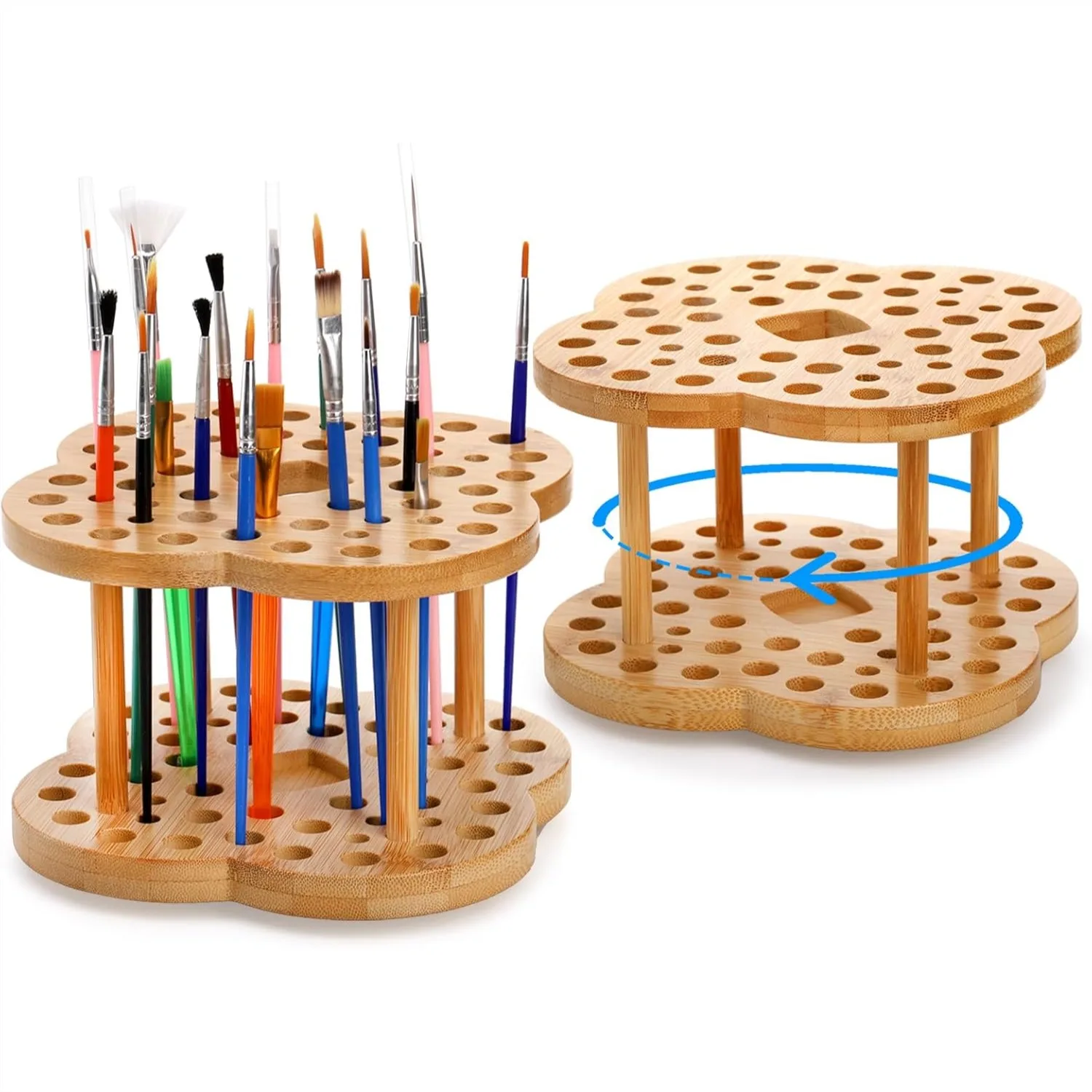 2 Pack Rotating Paint Brush Organizer, 53 Holes Bamboo Display Drying Stand for Artist Watercolor Brushes Art Supply Storage
2 Pack Rotating Paint Brush Organizer, 53 Holes Bamboo Display Drying Stand for Artist Watercolor Brushes Art Supply Storage