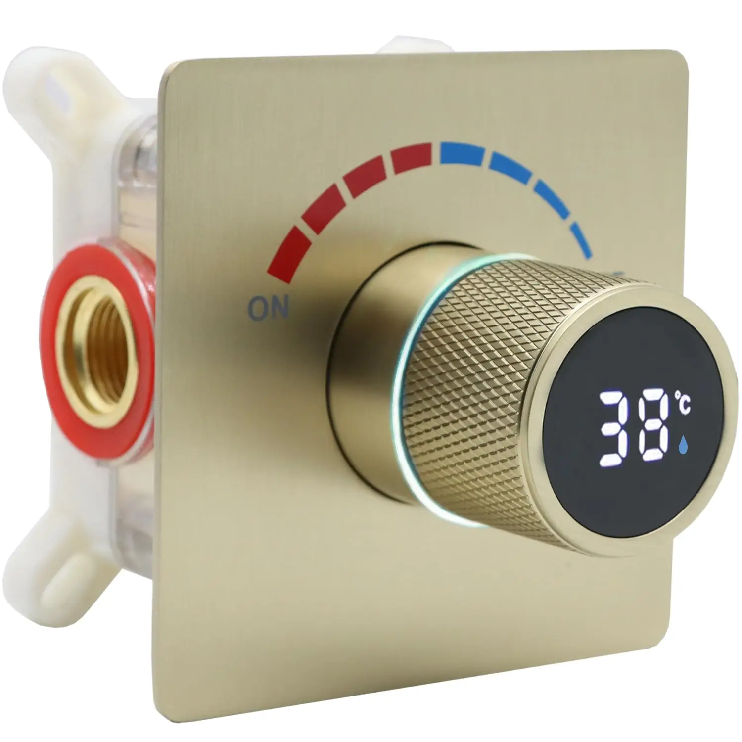 Brushed Gold Solid Brass Concealed LED Digital Display Diverter Valve Shower Mixer Valve
Brushed Gold Solid Brass Concealed LED Digital Display Diverter Valve Shower Mixer Valve