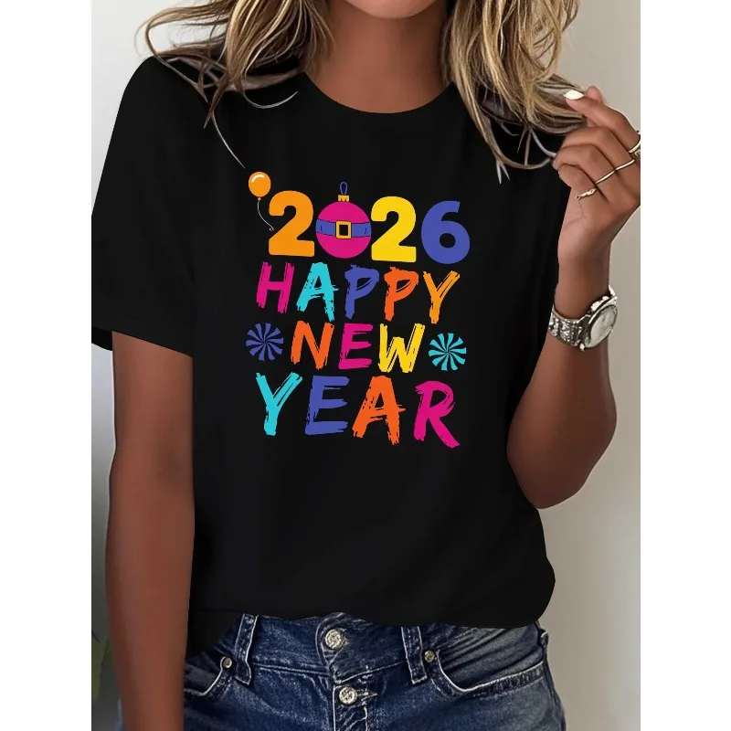 Ladies' 2026 Happy New Year T-shirt with 2026 Numbers and Balloon Prints, Casual and Fashionable New Year's Celebration T-shirt
Ladies' 2026 Happy New Year T-shirt with 2026 Numbers and Balloon Prints, Casual and Fashionable New Year's Celebration T-shirt