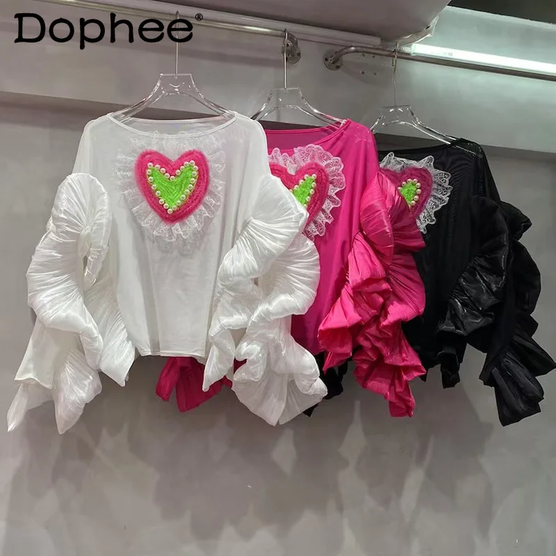 2025 New Retro Love Bead T-shirt Women's Round Neck Ruffle Edge Loose Long-sleeved Irregular Top Spring Autumn Vintage Top
2025 New Retro Love Bead T-shirt Women's Round Neck Ruffle Edge Loose Long-sleeved Irregular Top Spring Autumn Vintage Top