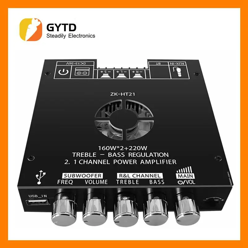 TDA7498E Built-in cooling Fan ZK-HT21 AUX Bluetooth-compatible 5.0 USB Stereo Audio Power Amplifier Board 2.1 Channel
TDA7498E Built-in cooling Fan ZK-HT21 AUX Bluetooth-compatible 5.0 USB Stereo Audio Power Amplifier Board 2.1 Channel