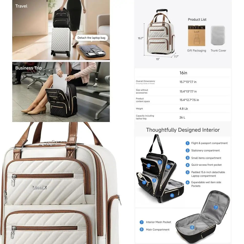 Wheeled Cream White 16 Lightweight Underseat Carry-On Bag for Travel
Wheeled Cream White 16 Lightweight Underseat Carry-On Bag for Travel