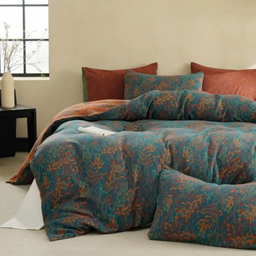 100% Cotton Muslin Duvet Cover Set, 3 Pcs Yarn-Dyed Jacquard Textured Reversible Floral Design, Soft and Breathable Bedding Set
100% Cotton Muslin Duvet Cover Set, 3 Pcs Yarn-Dyed Jacquard Textured Reversible Floral Design, Soft and Breathable Bedding Set