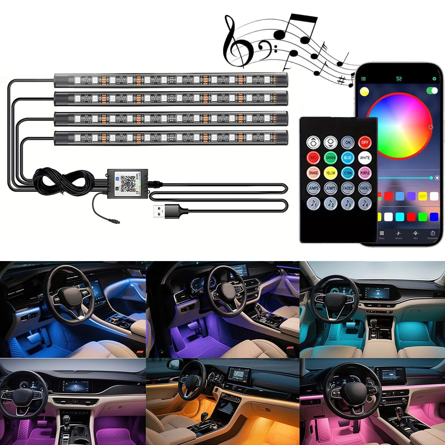 48 LED Car Interior Ambient Foot Light Music APP Control USB Cigarette Dream Color Lights Strip Car Decorative Lamps
48 LED Car Interior Ambient Foot Light Music APP Control USB Cigarette Dream Color Lights Strip Car Decorative Lamps