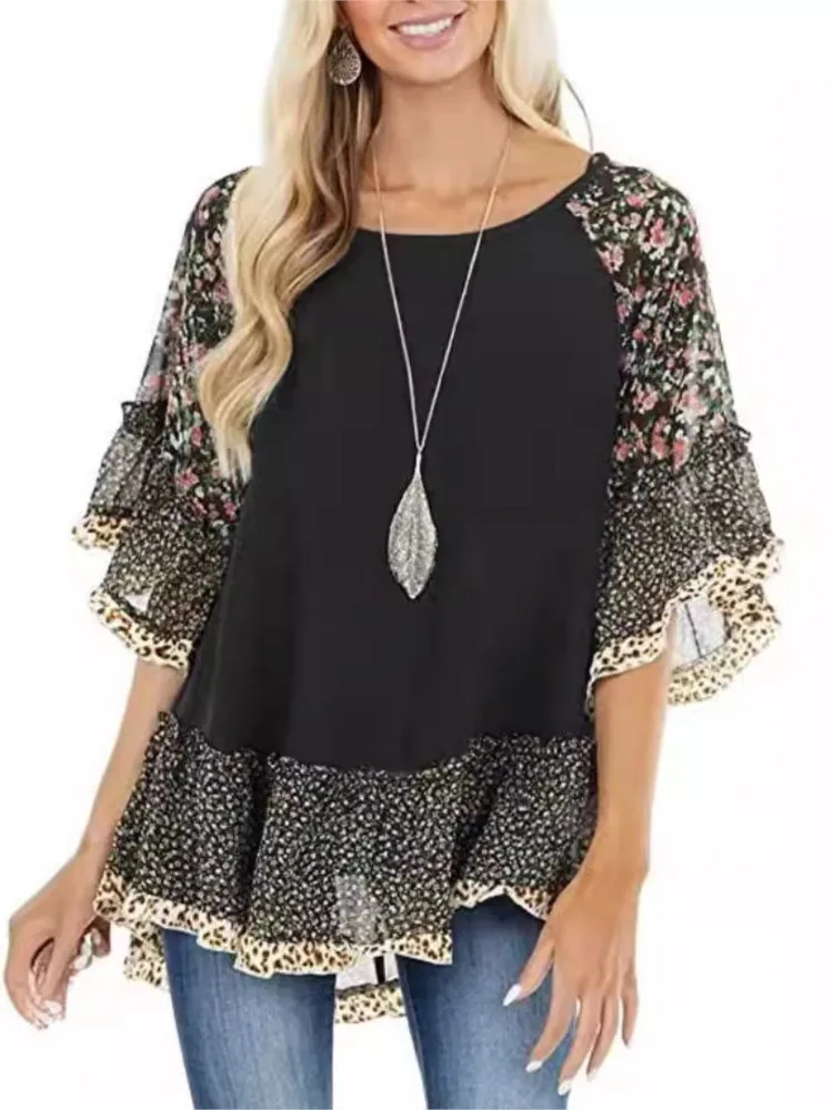 Women Elegant Fashion Print Spliced Chiffon Blouse Tops Clothing 2025 Office Lady O-Neck Ruffles Half Sleeve Loose Casual Shirt
Women Elegant Fashion Print Spliced Chiffon Blouse Tops Clothing 2025 Office Lady O-Neck Ruffles Half Sleeve Loose Casual Shirt