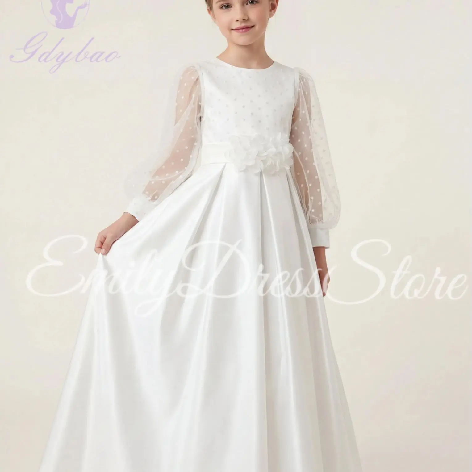 Customized Flower Girl Dress For Wedding Appliques Satin Long Sleeve Floor Length Kids Birthday Party First Communion Gown
Customized Flower Girl Dress For Wedding Appliques Satin Long Sleeve Floor Length Kids Birthday Party First Communion Gown