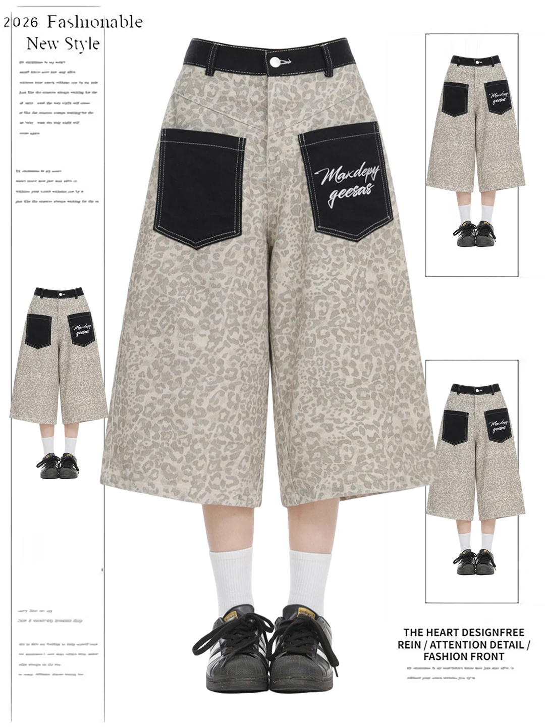 Retro American Leopard Print Patchwork Pocket Denim Seven-Foot Pants Women Summer New Loose Wide Leg Straight Mid-Pants Shorts
Retro American Leopard Print Patchwork Pocket Denim Seven-Foot Pants Women Summer New Loose Wide Leg Straight Mid-Pants Shorts