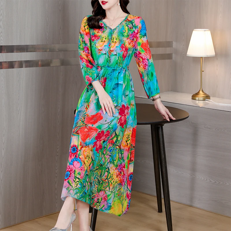 2023 Spring and Summer New High-grade Silk Long Sleeve Dress Shows Thin Women's Temperament Flower Printed Silk Dress
2023 Spring and Summer New High-grade Silk Long Sleeve Dress Shows Thin Women's Temperament Flower Printed Silk Dress