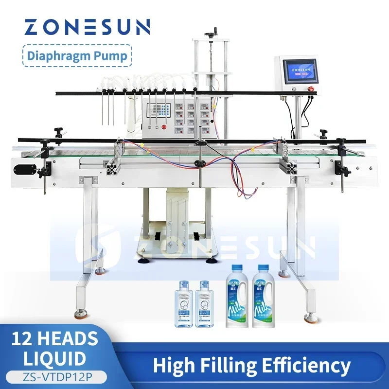 ZONESUN ZS-VTDP12P Automatic 12-Head Liquid Filling Machine Diaphragm Pump Water Beverage Cosmetics Bottle Filler
ZONESUN ZS-VTDP12P Automatic 12-Head Liquid Filling Machine Diaphragm Pump Water Beverage Cosmetics Bottle Filler