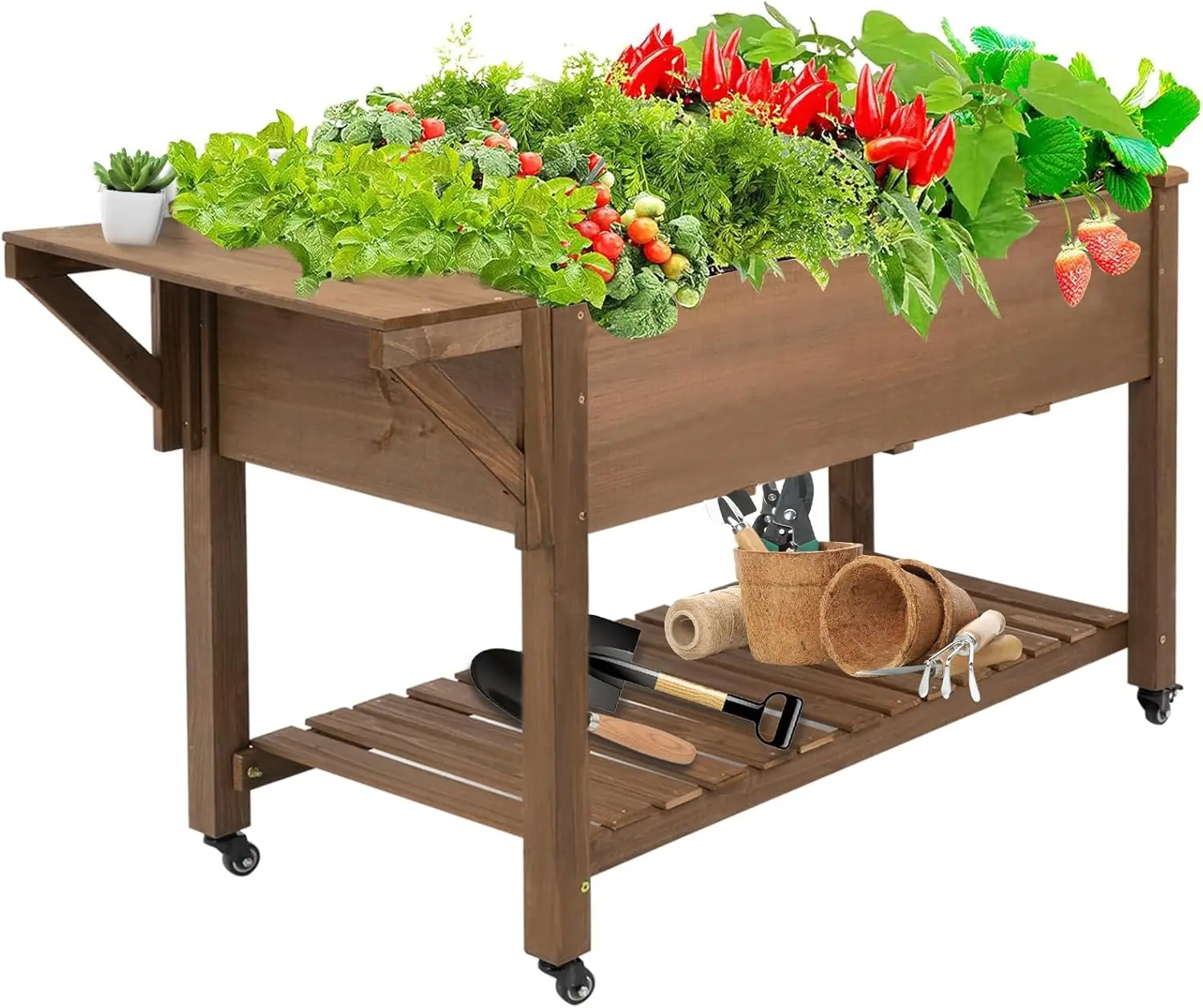 Raised Garden Bed,Herb Garden Planter Outdoor With Lockable Wheels, Storage Shelf, Protective Liner, For Herbs, Vegetables,
Raised Garden Bed,Herb Garden Planter Outdoor With Lockable Wheels, Storage Shelf, Protective Liner, For Herbs, Vegetables,