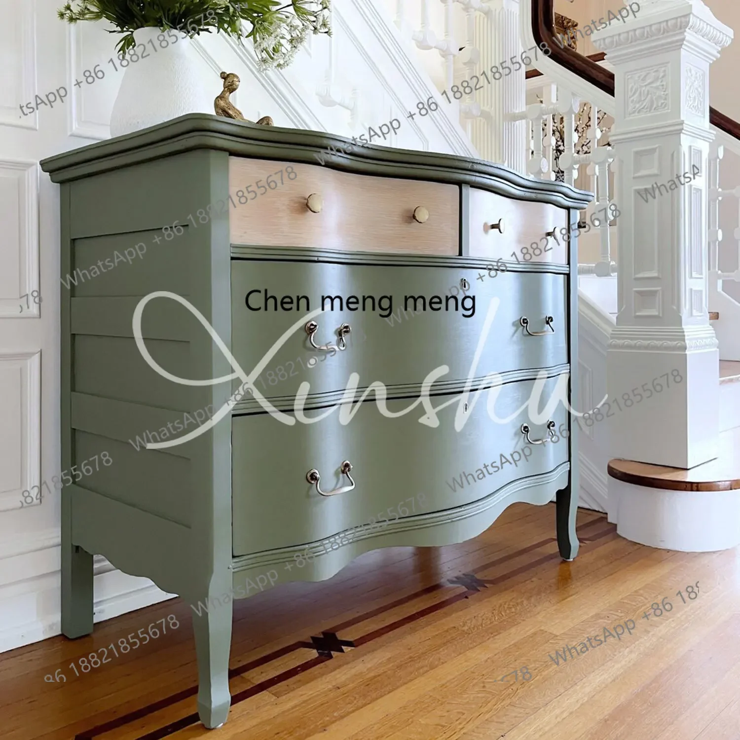 French solid wood chest small apartment bedroom storage American rural retro green cabinet H
French solid wood chest small apartment bedroom storage American rural retro green cabinet H