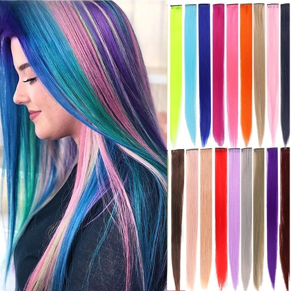 22 Inch Synthetic Colored Highlight Hair Extensions Rainbow Long Straight Hairpieces for Women Kids Girls Purple Pink Blue
22 Inch Synthetic Colored Highlight Hair Extensions Rainbow Long Straight Hairpieces for Women Kids Girls Purple Pink Blue