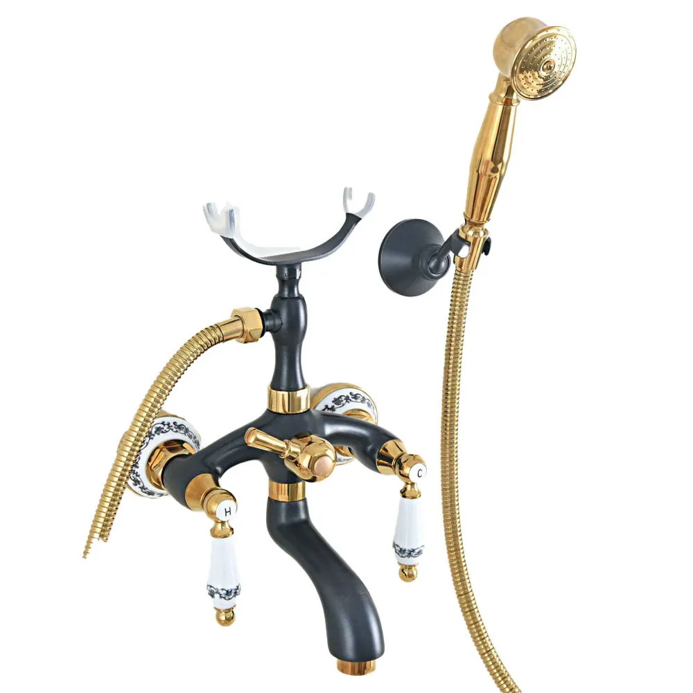 Black Gold Brass Wall Mount Bathroom Tub Faucet / Telephone Style Handheld Shower / Dual Ceramic Handles Mixer Tap tna548
Black Gold Brass Wall Mount Bathroom Tub Faucet / Telephone Style Handheld Shower / Dual Ceramic Handles Mixer Tap tna548