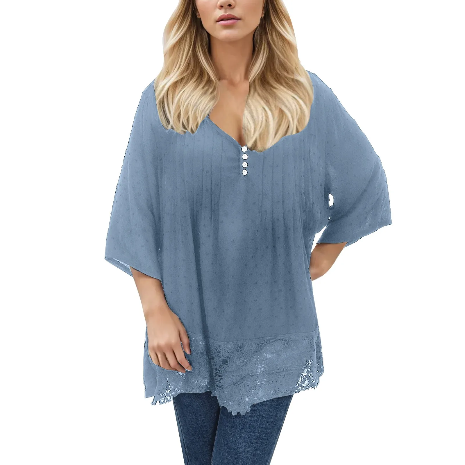 Lace Jacquard Ruffled Women's Blouses Three Quarter Sleeve Vintage V Neck Top Solid Ladies Shirt Elegant Women Plus Size T Shirt
Lace Jacquard Ruffled Women's Blouses Three Quarter Sleeve Vintage V Neck Top Solid Ladies Shirt Elegant Women Plus Size T Shirt