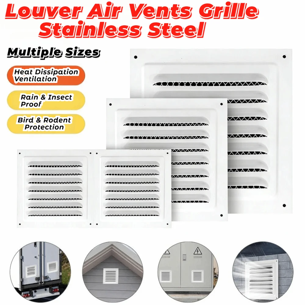 Stainless Steel Metal Vent Cover Built-in Insect Screen Square Grille Cover White Black Louver Air Vents Grille
Stainless Steel Metal Vent Cover Built-in Insect Screen Square Grille Cover White Black Louver Air Vents Grille